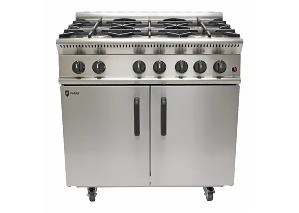 High-quality commercial gas cooker with multiple burners and storage