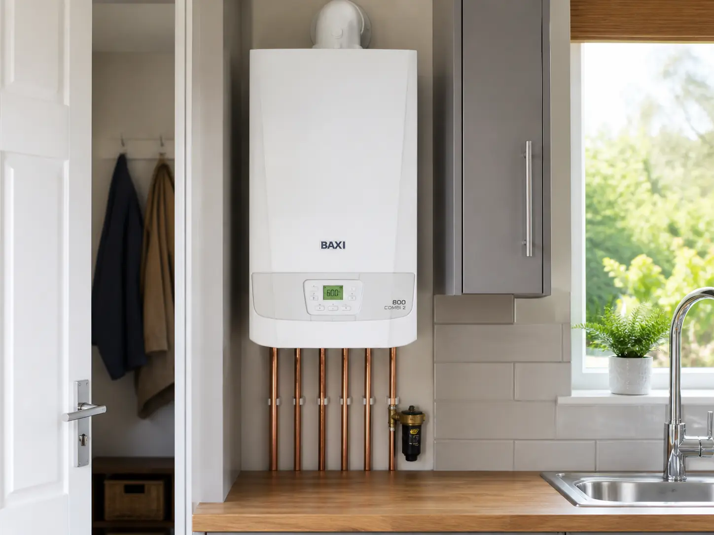 Combi boiler installed in a contemporary kitchen setting