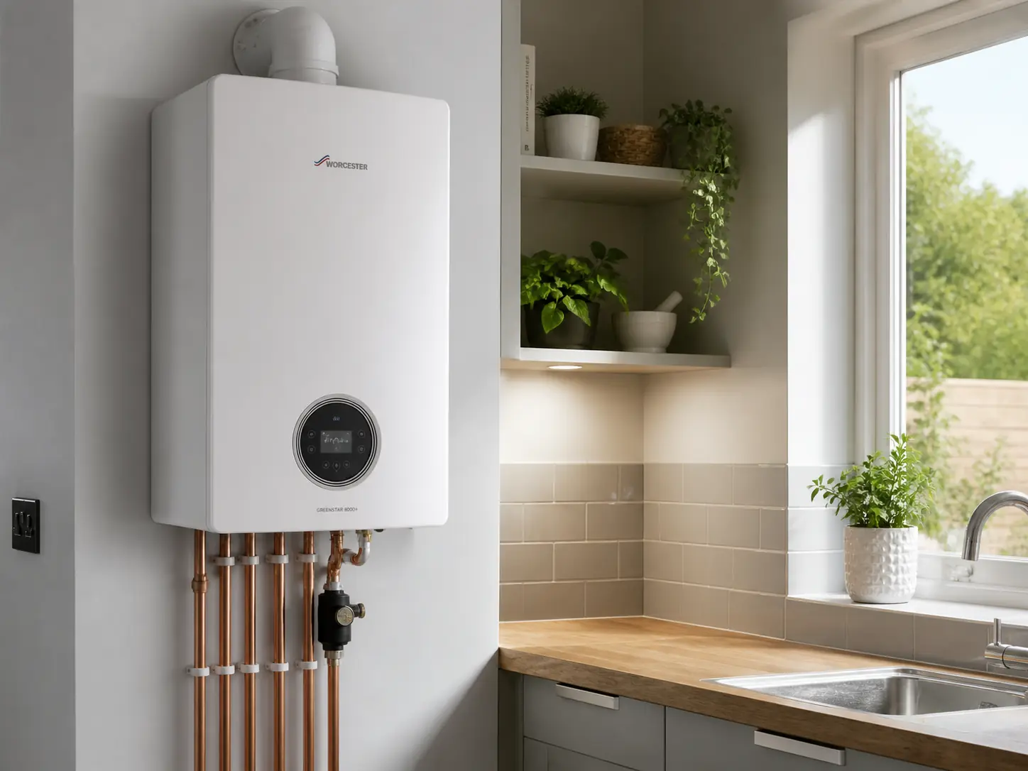 Contemporary gas boiler installed in a kitchen setting